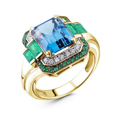 Кольцо с бриллиантами, шпинелью и агатом из золота 585 пробы