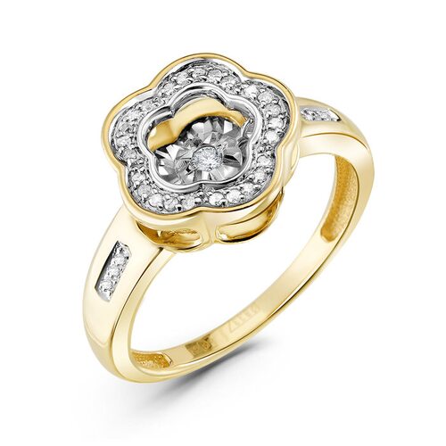 Кольцо "Клевер" с бриллиантами из желтого золота 585 пробы