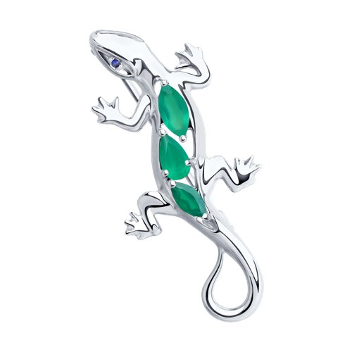 Брошь с агатом и фианитами из серебра 925 пробы