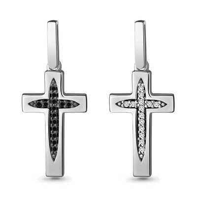 Декоративный крест с бриллиантами из белого золота 585 пробы