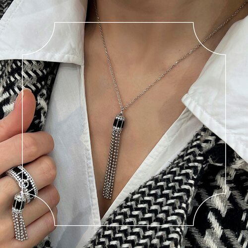 Колье с ониксом и фианитами из серебра 925 пробы