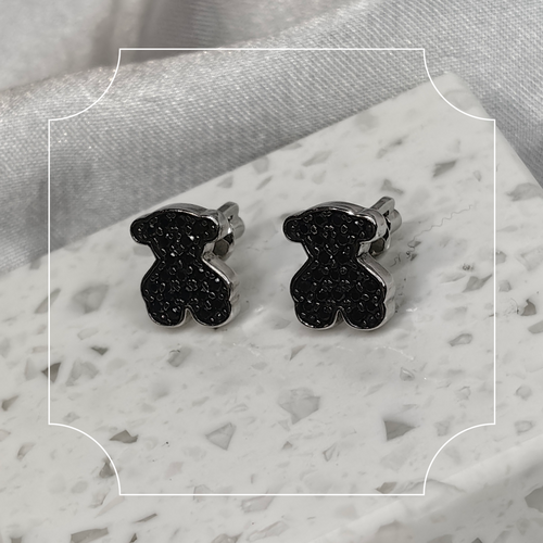 Серьги "Мишки" со шпинелью из серебра 925 пробы