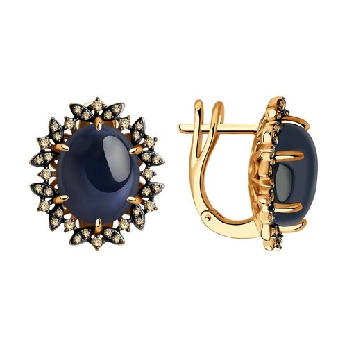 Серьги с сапфирами и коньячными бриллиантами из золота 585 пробы