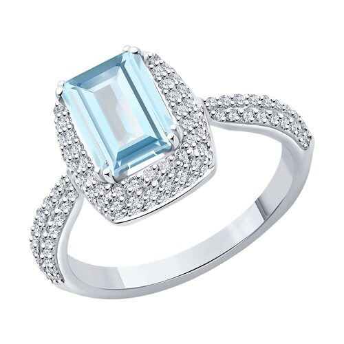 Кольцо с аквамарином и бриллиантами из белого золота 585 пробы