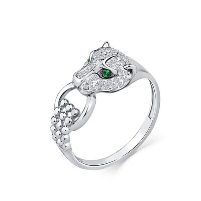 Кольцо "Пантера" с фианитами из белого золота 585 пробы