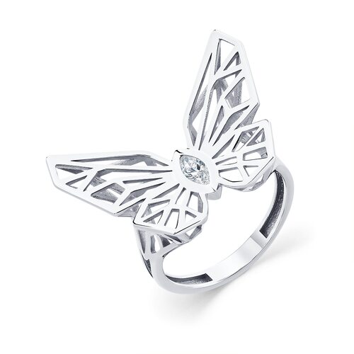 Кольцо "Бабочка" с фианитом из белого золота 585 пробы