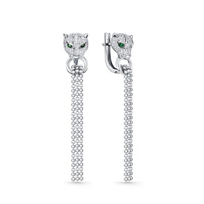 Серьги "Пантеры" с фианитами из белого золота 585 пробы