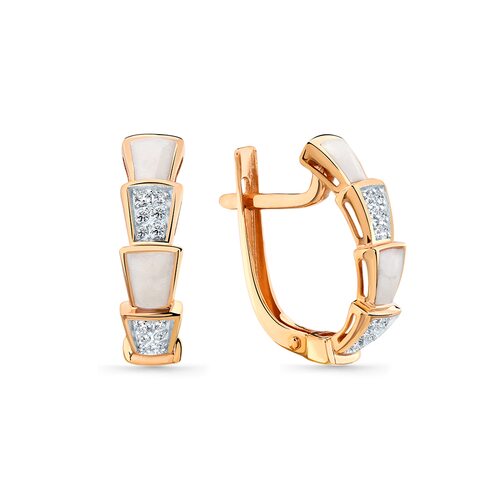 Серьги "Змеи" с фианитами и эмалью из золота 585 пробы