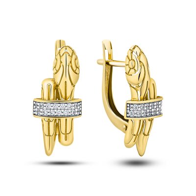 Серьги "Змеи" с фианитами из желтого золота 585 пробы