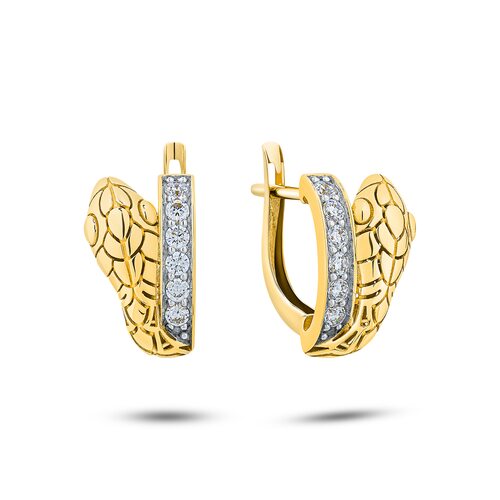 Серьги "Змеи" с фианитами из желтого золота 585 пробы