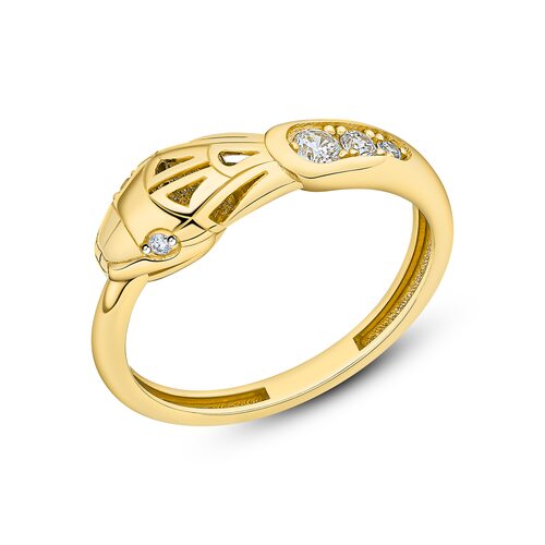 Кольцо "Змея" с фианитами из желтого золота 585 пробы