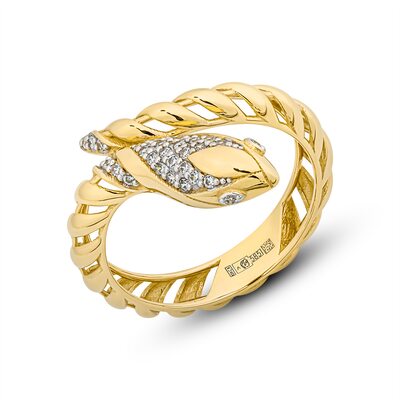 Кольцо "Змея" с фианитами из желтого золота 585 пробы