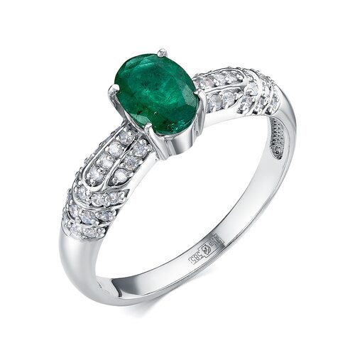 Кольцо с изумрудом и бриллиантами из белого золота 585 пробы