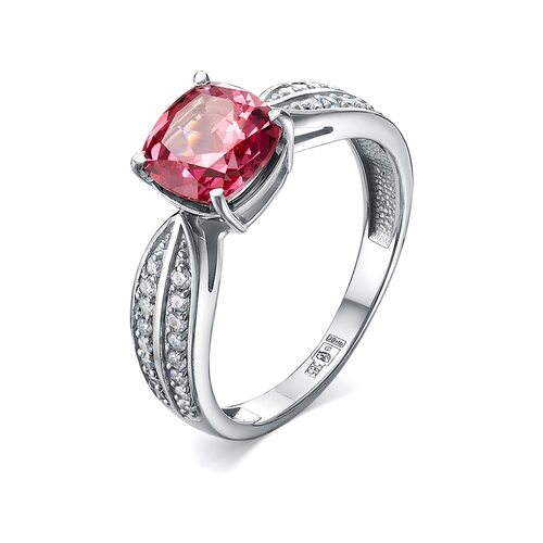 Кольцо с сапфиром и бриллиантами из белого золота 585 пробы