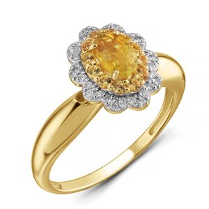 Кольцо с сапфирами и бриллиантами из желтого золота 585 пробы