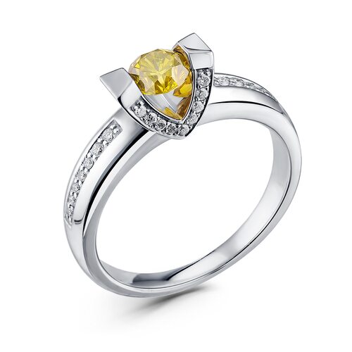 Кольцо с желтым бриллиантом из белого золота 585 пробы