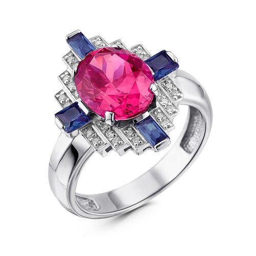 Кольцо с сапфирами, бриллиантами и шпинелью из белого золота 585 пробы