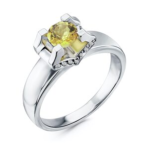 Кольцо с сапфиром и бриллиантами из белого золота 585 пробы