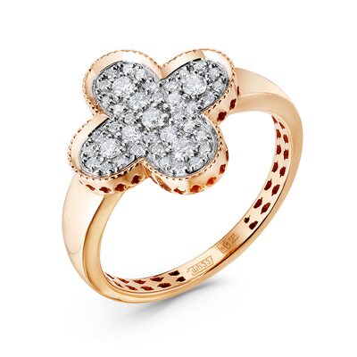 Кольцо "Клевер" с бриллиантами из золота 585 пробы