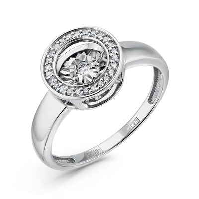 Кольцо с танцующим бриллиантом из белого золота 585 пробы