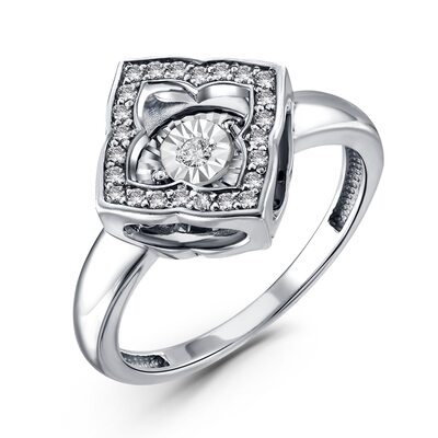 Кольцо с танцующими бриллиантами из белого золота 585 пробы