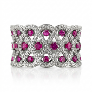 Кольцо с рубинами и бриллиантами из белого золота 585 пробы