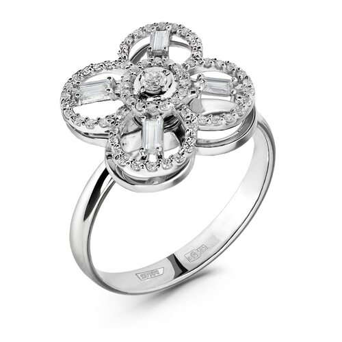 Кольцо "Цветок" с бриллиантами из белого золота 585 пробы