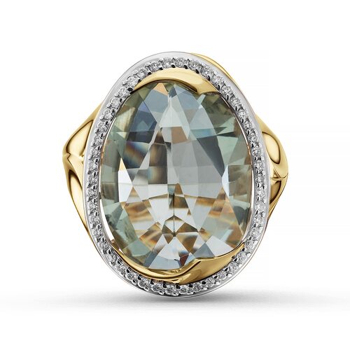 Кольцо с  кварцем и бриллиантами из золота 585 пробы