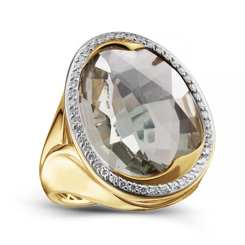 Кольцо с  кварцем и бриллиантами из золота 585 пробы