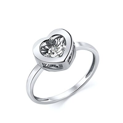 Кольцо "Сердце" с танцующим бриллиантом из белого золота 585 пробы