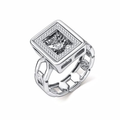 Кольцо с танцующим бриллиантом из белого золота 585 пробы