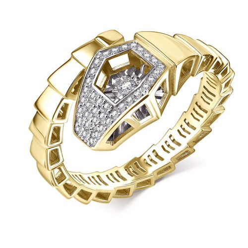 Кольцо "Змея" с бриллиантами из желтого золота 585 пробы