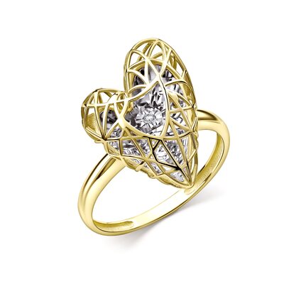 Кольцо "Сердце" с танцующим бриллиантом из желтого золота 585 пробы