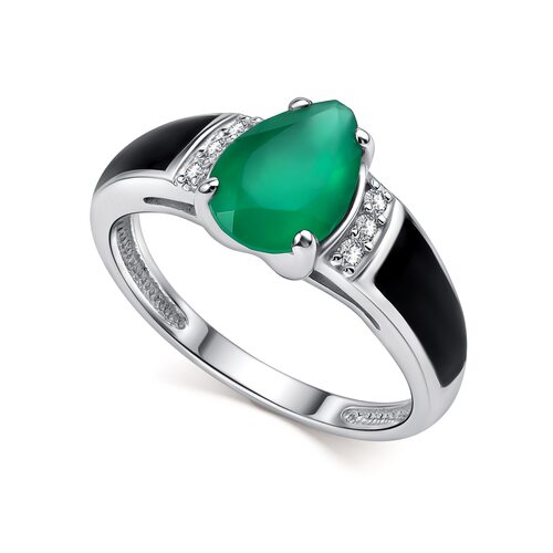 Кольцо с агатом, фианитами и эмалью из серебра 925 пробы