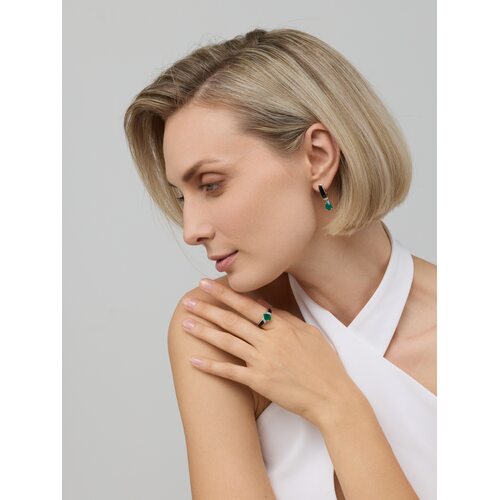 Кольцо с агатом, фианитами и эмалью из серебра 925 пробы