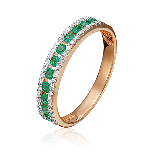 Кольцо с бриллиантами и изумрудами из золота 585 пробы