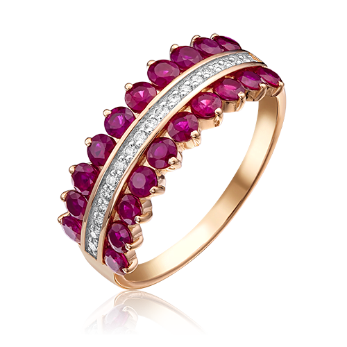Кольцо с бриллиантами и рубинами из золота 585 пробы
