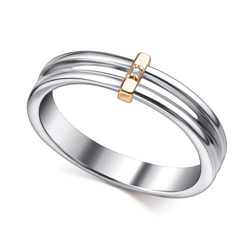 Кольцо с бриллиантом и золотой вставкой из серебра 925 пробы