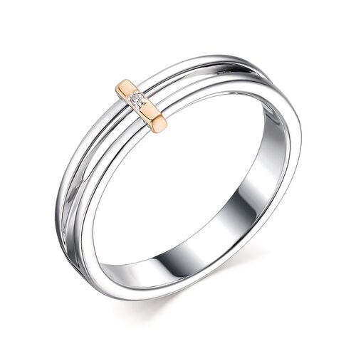 Кольцо с бриллиантом и золотой вставкой из серебра 925 пробы