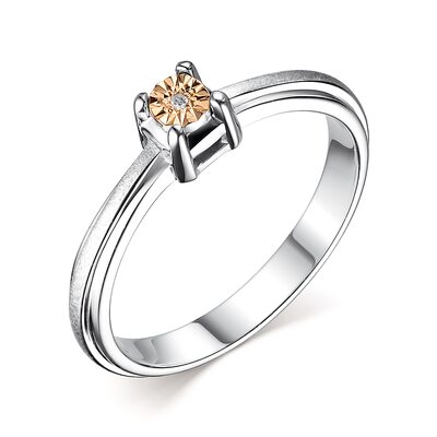 Кольцо с бриллиантом и золотой вставкой из серебра 925 пробы