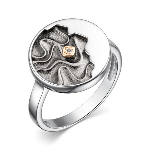 Кольцо с бриллиантом и золотой вставкой из серебра 925 пробы