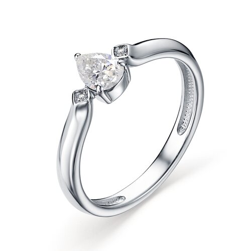 Кольцо с горным хрусталем и бриллиантом из серебра 925 пробы