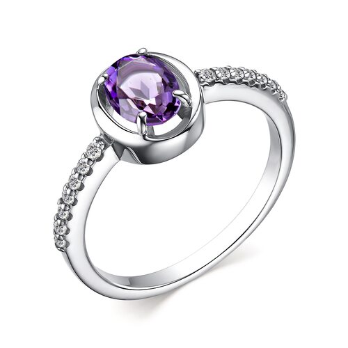 Кольцо с аметистом и фианитами из серебра 925 пробы