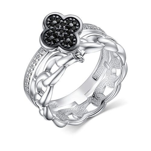 Кольцо "Клевер" с фианитами из серебра 925 пробы