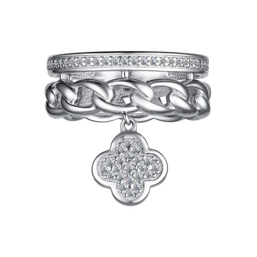 Кольцо "Клевер" с фианитами из серебра 925 пробы