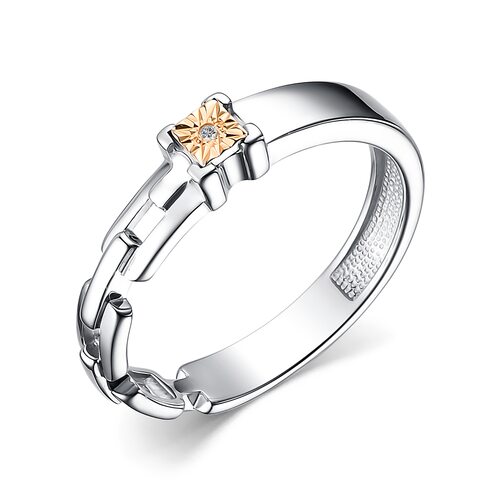 Кольцо с бриллиантом и золотой вставкой из серебра 925 пробы