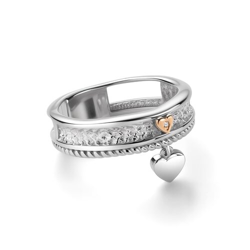 Кольцо "Сердце" с бриллиантом и золотой вставкой из серебра 925 пробы