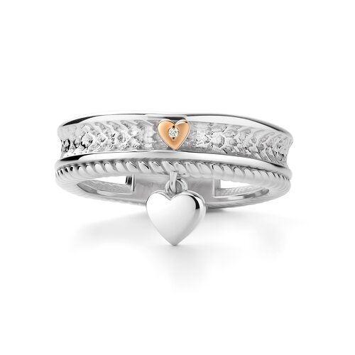 Кольцо "Сердце" с бриллиантом и золотой вставкой из серебра 925 пробы