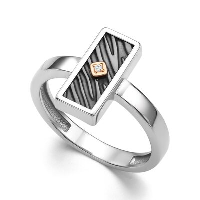 Кольцо с бриллиантом и золотой вставкой из серебра 925 пробы