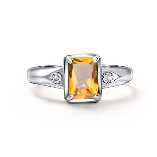 Кольцо с цитрином и бриллиантами из серебра 925 пробы